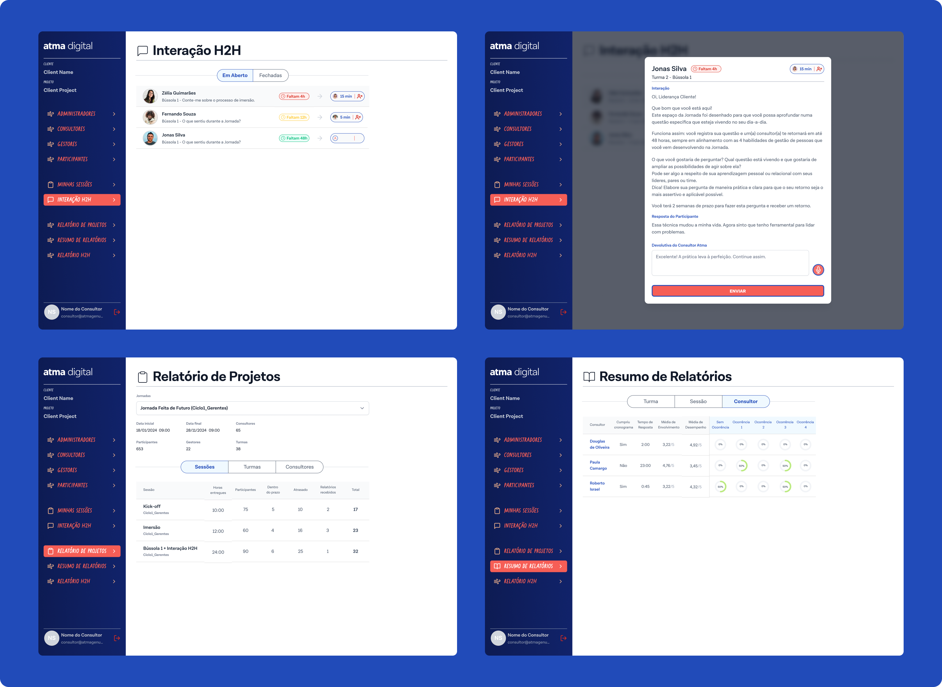 Admin — project reports and dashboard screens