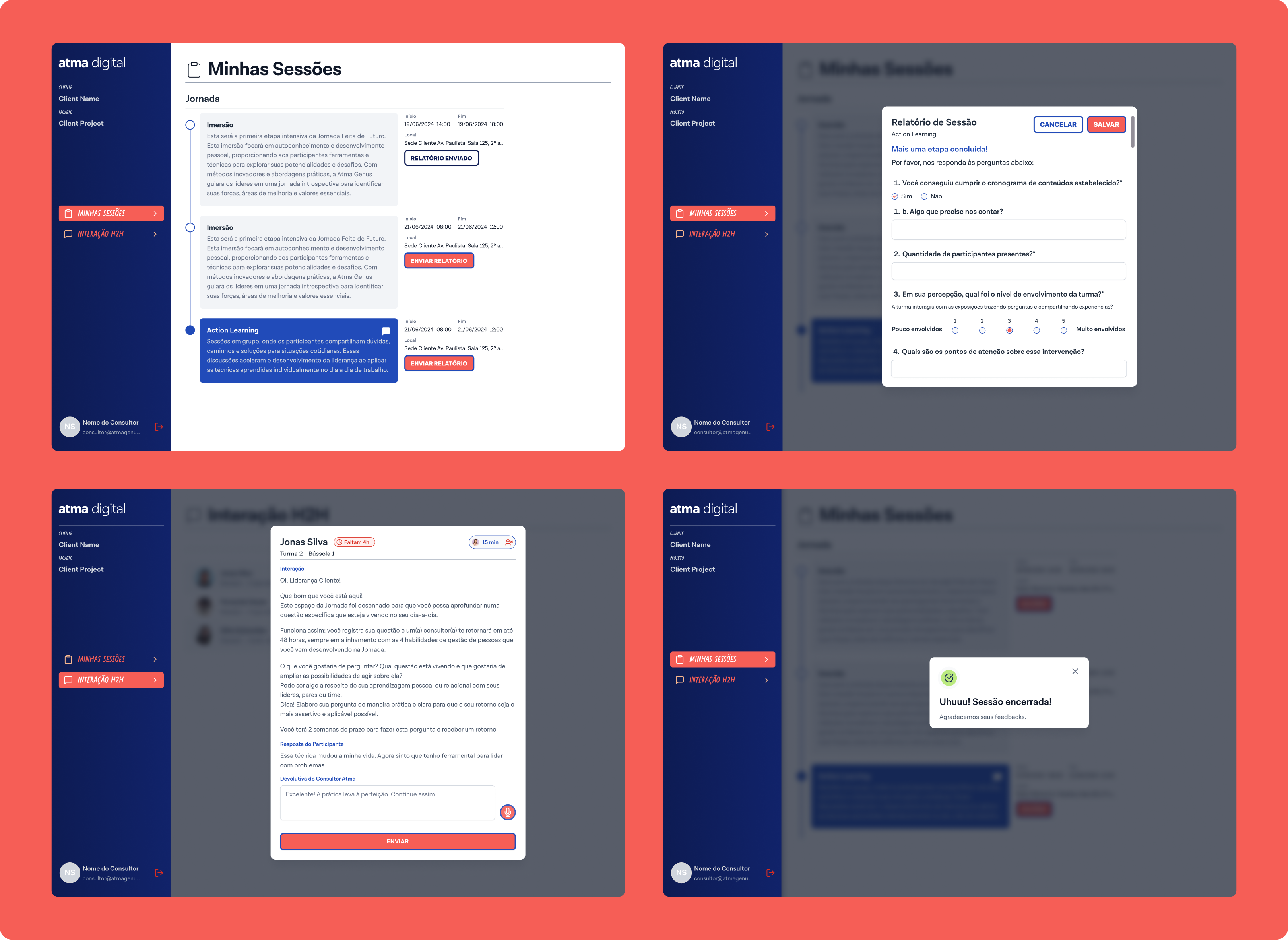 Consultant — session management and report screens