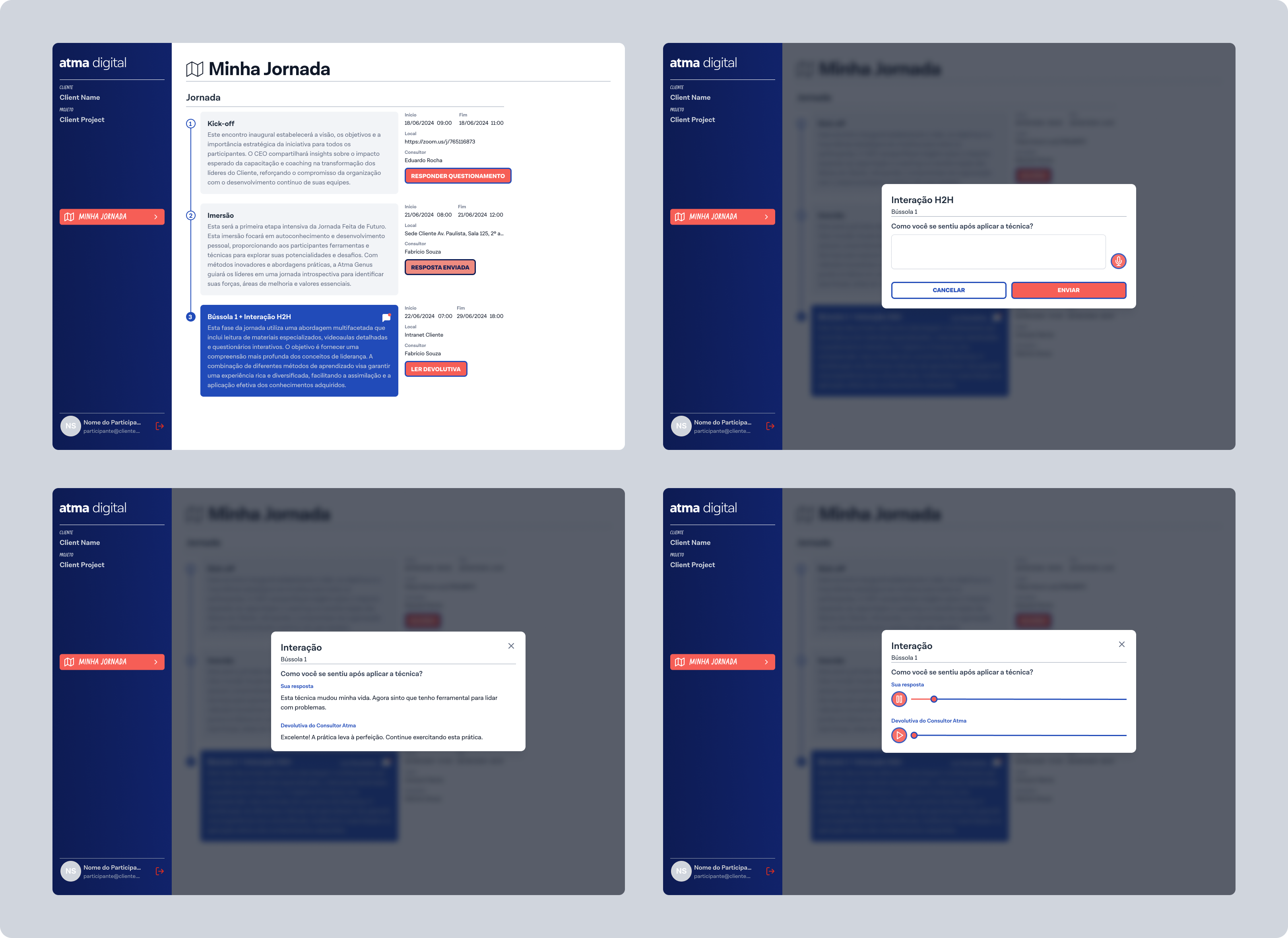 Participant — journey and reflection screens