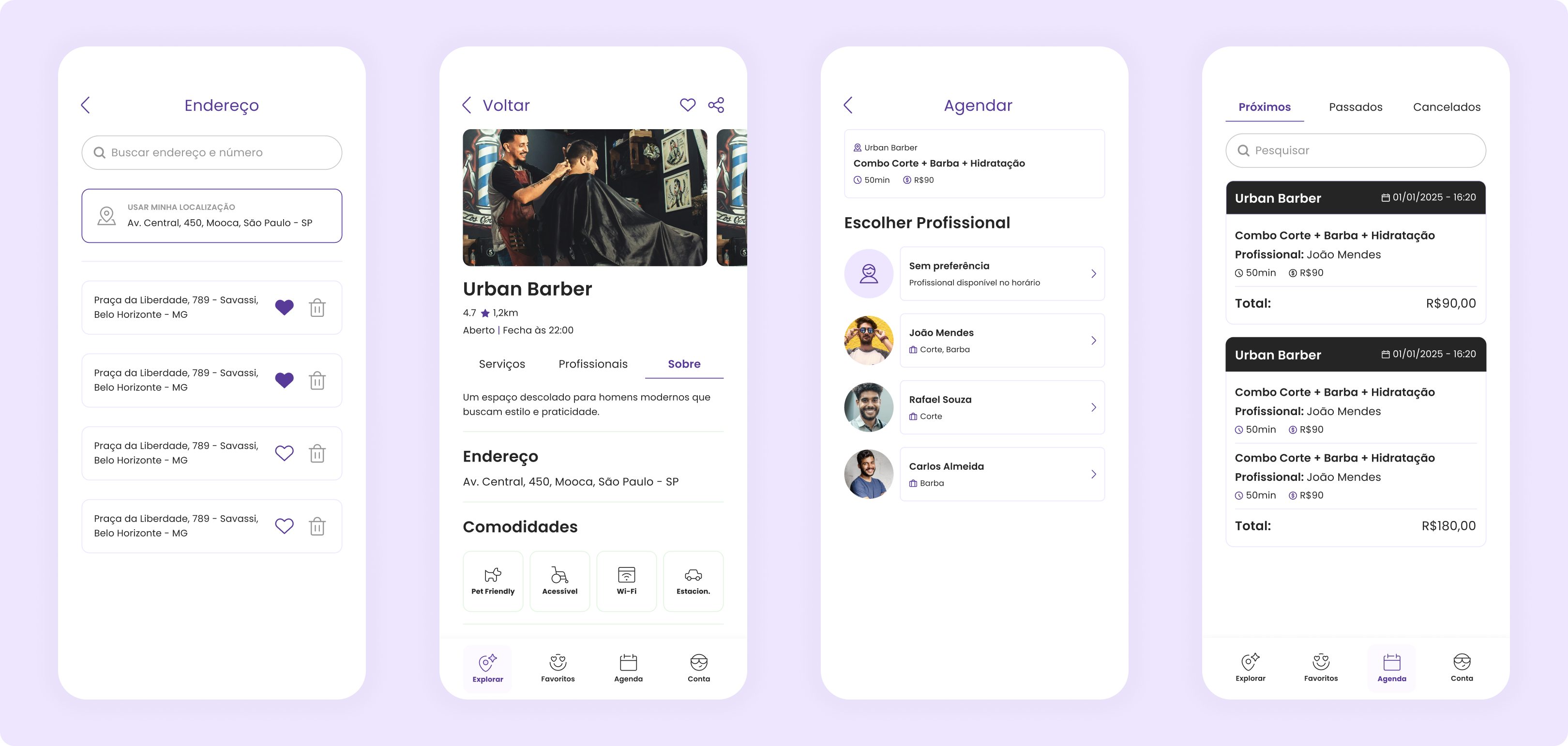 Client flow — address, shop profile, booking, and appointments